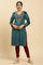 Teal Green Embroidered Velvet Winter Kurta