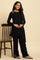 Navy Embroidered Asymmetrical Winter Kurta And Parallel Pants Set