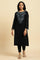 Navy Embroidered Winter Kurta And Tights Set