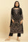 Black Jacquard Winter Kurta, Pants And Dupatta Set