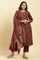 Maroon Printed Acrylic Kurta, Pants And Shawl Set