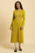 Sulphur Green Embroidered Winter Kurta And Tights Set