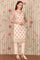 Beige Abstract Printed Embroidered Kurta, Trousers and Dupatta Set