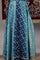 Blue Printed Zari Embroidered Crop Top, Brocade Flared Skirt and Dupatta Set