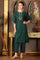 Bottle Green Glitter Printed Kurta With Embroidered Yoke