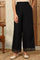 Black Solid Rayon Parallel Pants With Embellished Organza Hemline