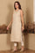Beige Jacquard Sleeveless Embellished Kurta, Pants And Dupatta Set