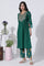 Emerald Green Panelled Embroidered Kurta, Pants And Printed Chanderi Dupatta