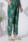 Emerald Green Panelled Embroidered Kurta, Pants And Printed Chanderi Dupatta