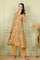Mustard Yellow Floral Printed Breezy Rayon A-Line Kurta And Pants Set