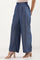 Blue Solid Wide Leg Denim Palazzo With Side Buttons