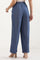 Blue Solid Wide Leg Denim Palazzo With Side Buttons