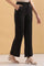 Black Solid Straight Fit Rayon Pants With Button And Zip Closure