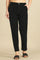 Black Solid Cotton Blend Straight Pants