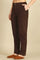 Brown Solid Cotton Blend Straight Pants
