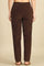 Brown Solid Cotton Blend Straight Pants