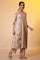 Beige Printed Sleeveless Kurta, Floral Gilet and Trouser Set