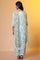 Blue Floral Printed Straight Kurta, Pants and Dupatta Set