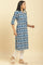 Blue Floral Printed Cotton Kurta