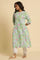 Blue Floral Printed Side Pleated Kurta