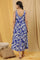 Blue Floral Printed Sleeveless Panelled Dress