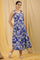 Blue Floral Printed Sleeveless Panelled Dress