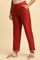 Red Cotton Flax Straight Pants With Embroidery