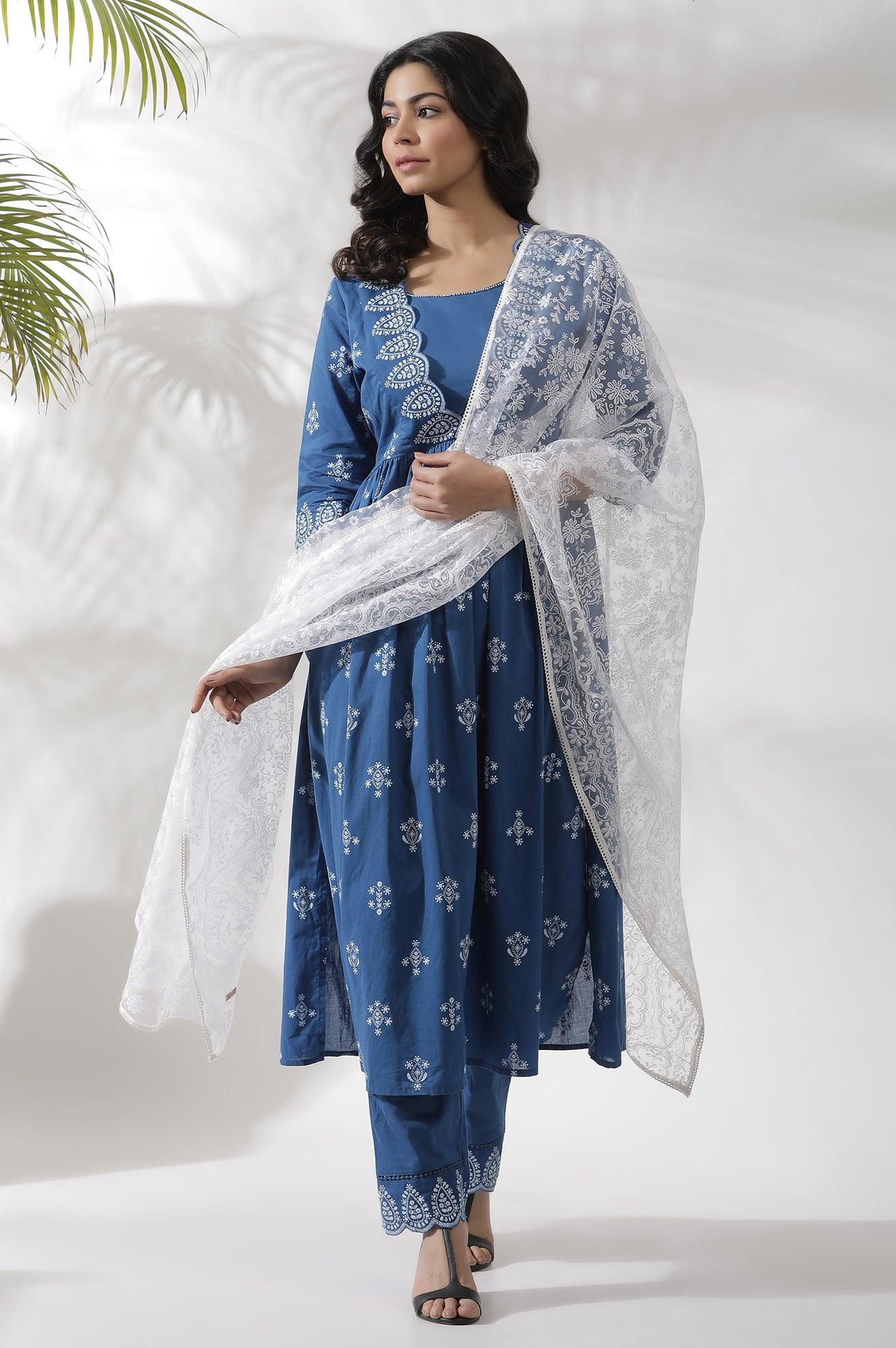 White Printed Brasso Dupatta