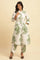 White Floral Printed Textured Cotton Kurta And Pants Co-Ord Set