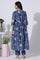 Deep Blue Gathered Tie-Dye Floral Printed Kurta