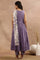 Purple Embroidered A-Line Kurta, Pants And Printed Dupatta Set