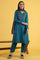 Blue Solid Zari Straight Kurta & Straight pant with Shawl Set