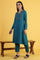 Blue Solid Zari Straight Kurta & Straight pant with Shawl Set