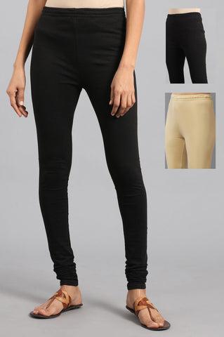 Combo Pack Of Black And Golden Solid Churidar