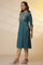 Blue Embellished Lurex Stripes Kurta, Trousers and Dupatta Set