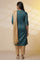 Blue Embellished Lurex Stripes Kurta, Trousers and Dupatta Set