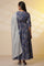 Blue Floral Printed Embellished Flared Kurta, Tights and Dupatta Set