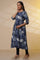 Blue Patch Printed Flared Kurta, Tights and Dupatta Set