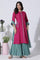 Dark Pink A-Line Embroidered Kurta, Culottes And Dupatta Set