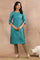 Teal Embellished Kurta And Golden Pants Set