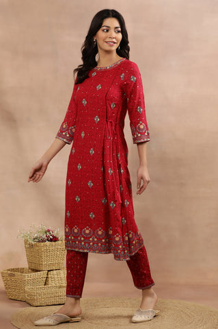 Pink Floral Printed Layered Kurta And Pants Set