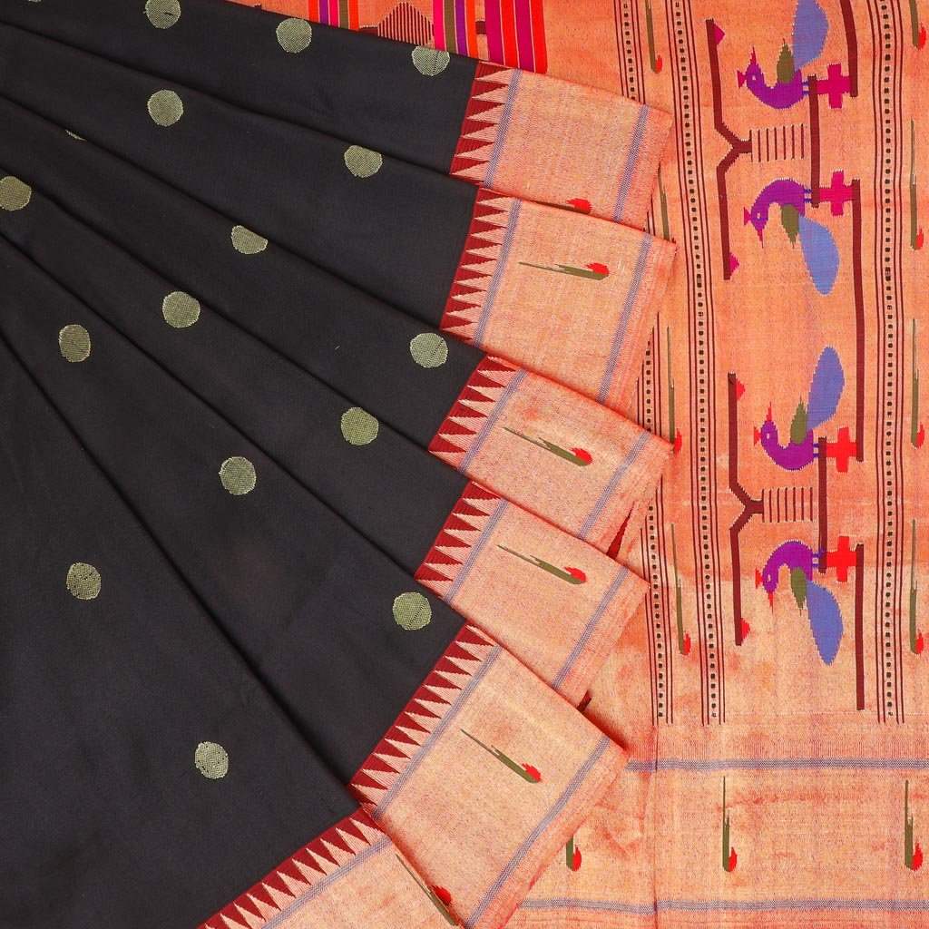 Buy Utsaav ~ Traditional Handloom Pure Silk Paithani Beautiful Peach Pink  with Fresh Green Border - Very Much Indian – verymuchindian.com