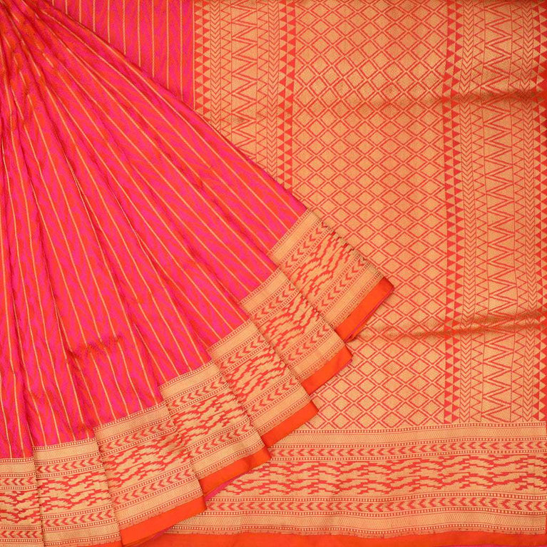 Orange jacquard design art silk saree, contrast zari border of lattice  patterns & pallu of intricate designs