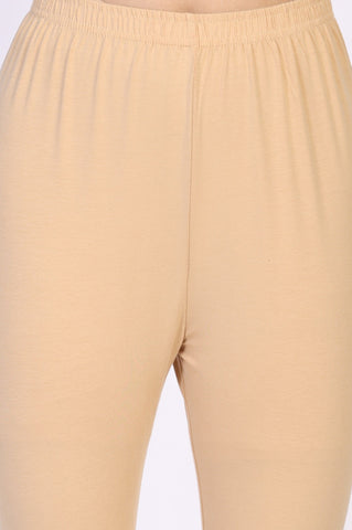 Beige Solid Skinny Cotton Tights