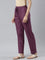 Women Solid Dark Purple Viscose Mid Rise Casual Pants