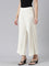 Women Solid Cream Mid Rise Ribbed Palazzos