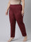 Women Solid Marron Mid Rise Cotton Pants