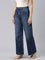 Women Solid Blue High Rise Wide Jeans