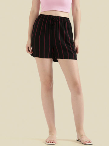 Black Woven Viscose Printed Lounge Shorts