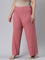 Women Solid Rusty Pink Viscose Mid Rise Rib Palazzos